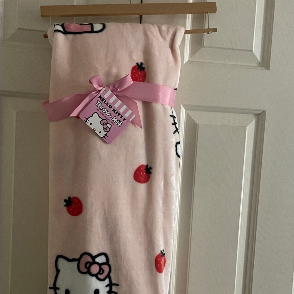 Hello Kitty Pink and Red Strawberry Jete Blanket
